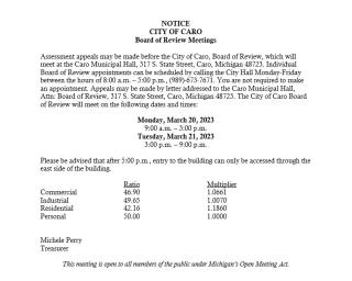 Board of Review Meeting - March 20 and March 21, 2023