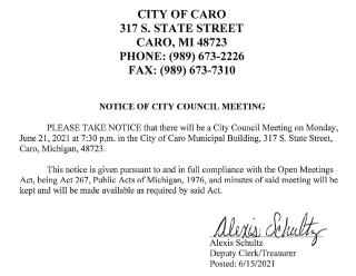City Council Meeting Notice 6-21-21