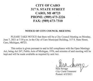 City Council Meeting Notice 6-7-21