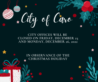 City offices will be closed on Friday, December 23 and Monday, December 26, 2022