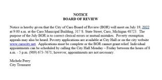 Board of Review Meeting Notice