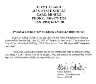 Parks and Recreation Cancellation Notice 6-16-21