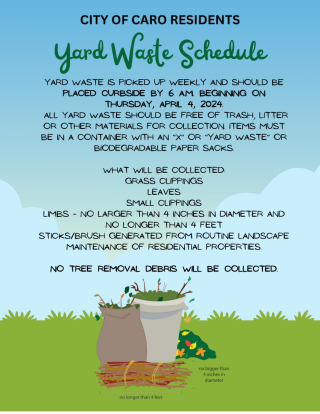 Yard waste pickup  begins on Thursday, April 4, 2024.