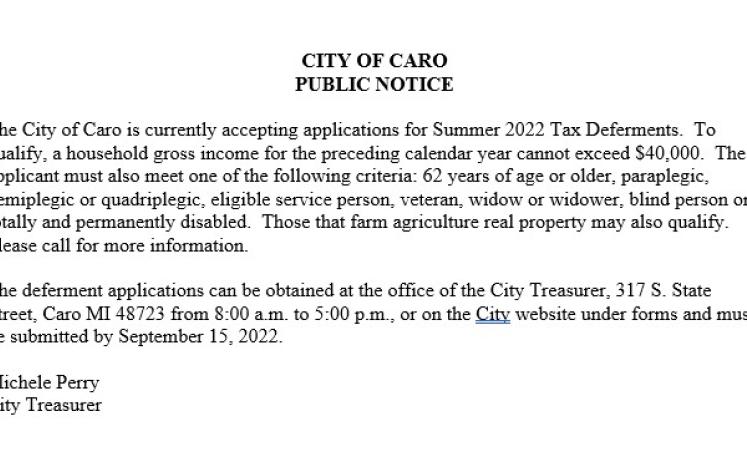 Summer 2022 Tax Deferments Notice