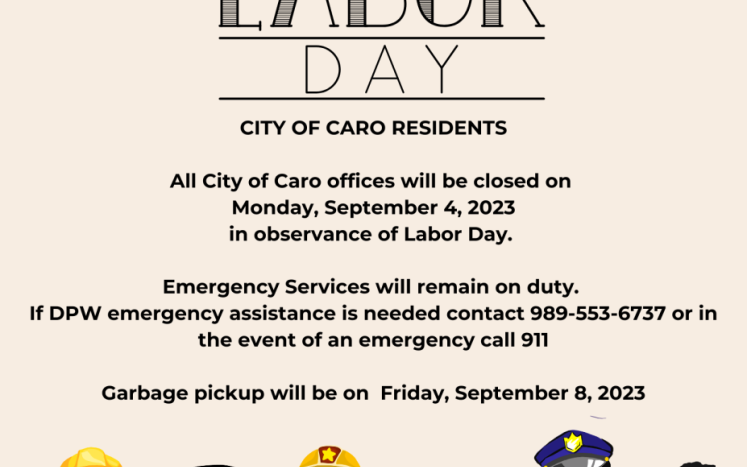 City offices closed Monday, September 4, 2023 - Labor Day