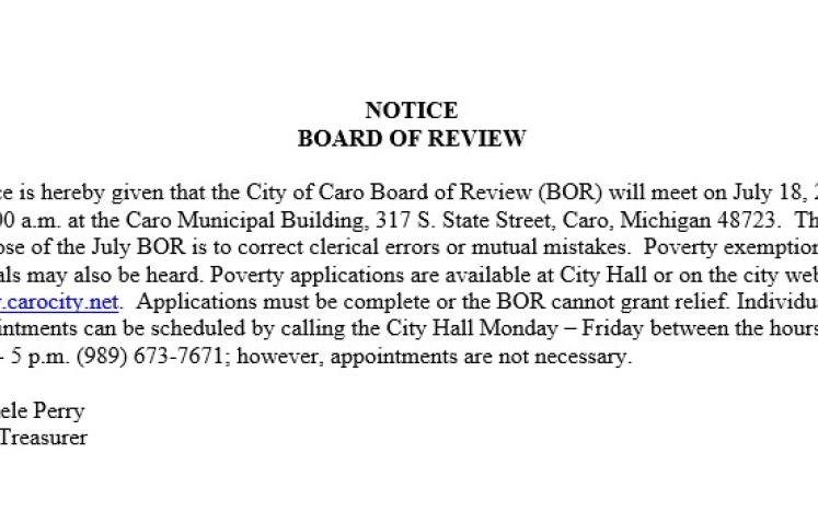 Board of Review Meeting - July 18, 2023 at 9 am