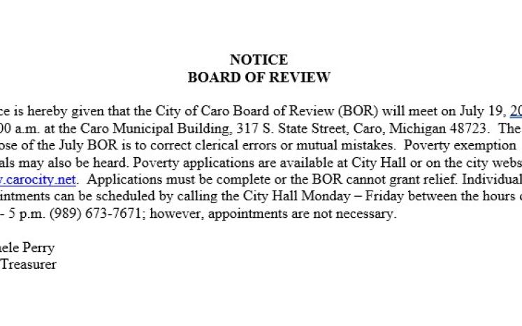 Board of Review Meeting Notice