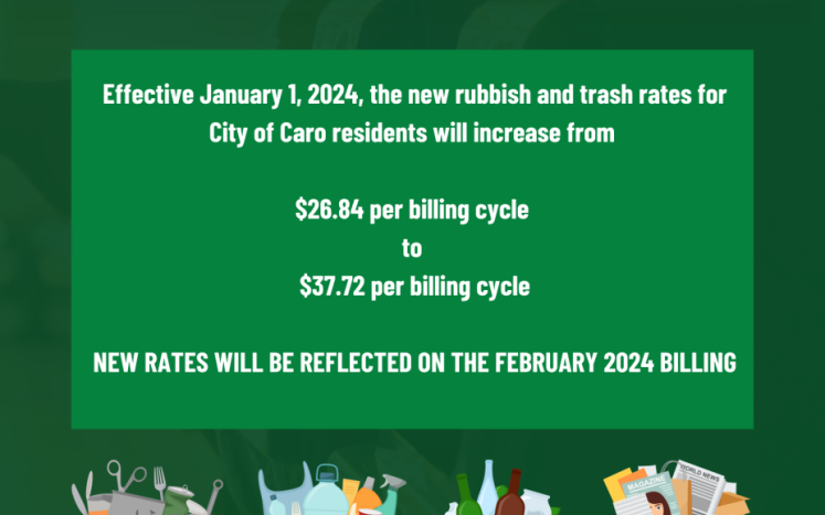 City of Caro Residential Rubbish and Trash increase effective January 1, 2024