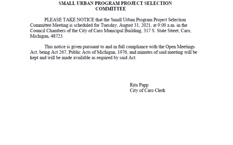 Public Notice of Small Urban Meeting